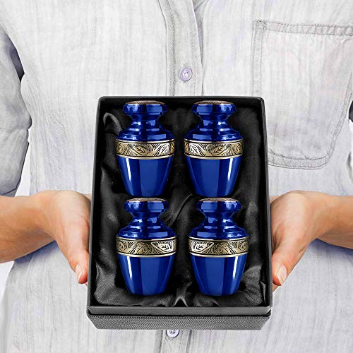 Trupoint Memorials Cremation Urns for Human Ashes - Decorative Urns, Urns for Human Ashes Female & Male, Urns for Ashes Adult Female, Funeral Urns - Blue, 4 Small Keepsakes