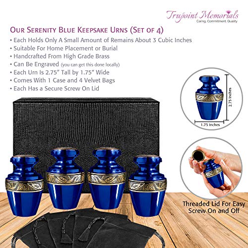 Trupoint Memorials Cremation Urns for Human Ashes - Decorative Urns, Urns for Human Ashes Female & Male, Urns for Ashes Adult Female, Funeral Urns - Blue, 4 Small Keepsakes