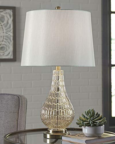 Signature Design by Ashley Latoya Contemporary 25" Curved Glass Table Lamp, Champagne