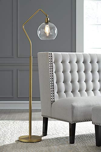 Signature Design by Ashley Marilee Modern 61.38" Floor Lamp with Glass Shade and Angular Arm, Antique Brass