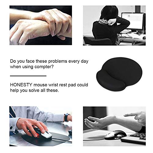 HONESTY Smooth Microfiber Memory Foam Mouse Wrist Pad, Ergonomic Resting Mouse Pad and Wrist Support, Comfortable Typing and Pain Relief, Suitable for Computer Games Office and Study, Black (1 Pack)