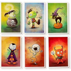 48-pack assorted halloween greeting cards with envelopes, 6 cartoon designs