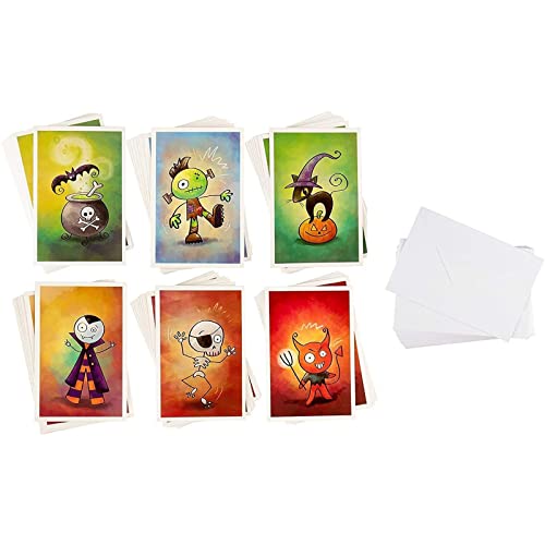 48-Pack Assorted Halloween Greeting Cards with Envelopes, 6 Cartoon Designs