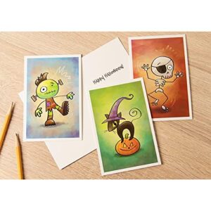 48-Pack Assorted Halloween Greeting Cards with Envelopes, 6 Cartoon Designs