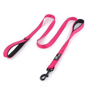 pioneer petcore™ dog leash 6ft long,traffic padded two handle,heavy duty,reflective double handles lead for control safety training,leashes for large dogs or medium dogs,dual handles leads(pink)