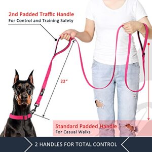 Pioneer Petcore™ Dog Leash 6ft long,Traffic Padded Two Handle,Heavy Duty,Reflective Double Handles Lead for Control Safety Training,Leashes for Large Dogs or Medium Dogs,Dual Handles Leads(Pink)