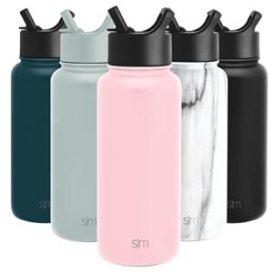 simple modern water bottle with straw lid vacuum insulated stainless steel metal thermos bottles | reusable leak proof bpa-free flask for gym, travel, sports | summit collection | 32oz, blush