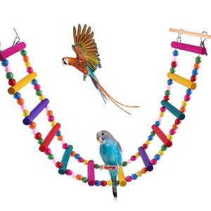 bonaweite bird parrot toys, naturals rope colorful step ladder swing bridge for pet trainning playing, flexible birds cage accessories decoration for cockatiel conure parakeet