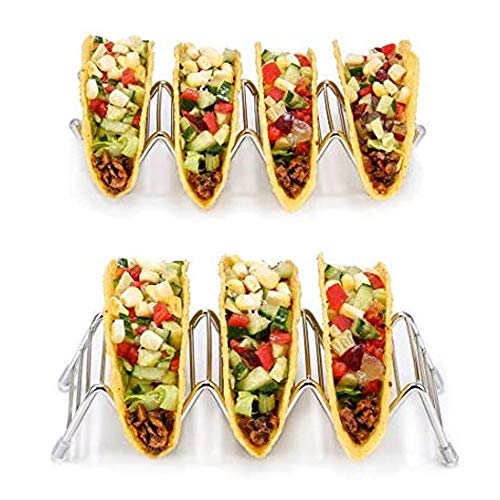 LifeEase Taco Holder, taco holder stand,Stainless Steel Taco Rack, Good Holder Stand on Table, Hold 3 or 4 Hard or Soft Shell Taco, Safe for Baking as Truck Tray- Set of 2