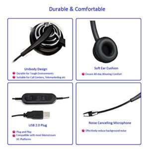 USB Headset with Microphone Noise Cancelling & In-Line Controls Wired Computer Headphones for PC Laptops One Ear Work Headset for Call Center Office Conference Calls Skype Zoom Teams Online Course