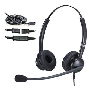 wired headphones with microphone noise cancelling, corded rj9 telephone headset for office phones call center landline headset for yealink sip-t21 sip-t46g panasonic sangoma snom grandstream 2170