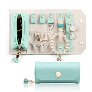 vlando small travel jewelry roll bag organizer, smart size & light weight for daily jewelries (mint green)