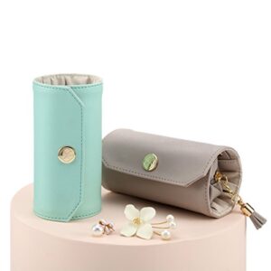 Vlando Small Travel Jewelry Roll Bag Organizer, Smart Size & Light Weight for Daily Jewelries (Mint Green)