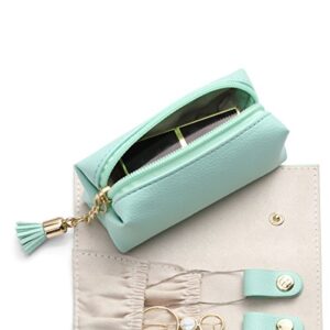 Vlando Small Travel Jewelry Roll Bag Organizer, Smart Size & Light Weight for Daily Jewelries (Mint Green)