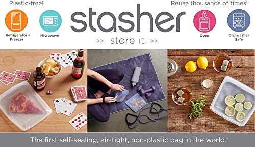 Stasher Re-Usable Food-Grade Platinum Silicone 64oz Bag for Eating from/Cooking, Freezing and Storing in/Sous Vide/Organising/Travelling, 26.05 cm x 20.95 cm, Clear