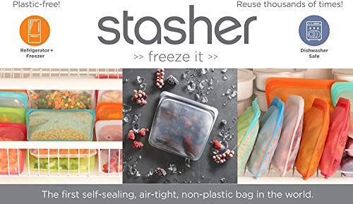 Stasher Re-Usable Food-Grade Platinum Silicone 64oz Bag for Eating from/Cooking, Freezing and Storing in/Sous Vide/Organising/Travelling, 26.05 cm x 20.95 cm, Clear