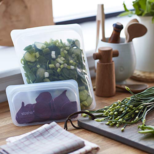 Stasher Re-Usable Food-Grade Platinum Silicone 64oz Bag for Eating from/Cooking, Freezing and Storing in/Sous Vide/Organising/Travelling, 26.05 cm x 20.95 cm, Clear