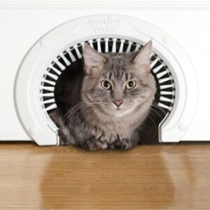 Cat Door for Interior Doors with Grooming Brush - Large Pet Cat Pass for Adult Cats up to 20 Lbs - Easy to Install Pet Door w/ Brush Plus Detailed Instructions, Screws & Screw Caps