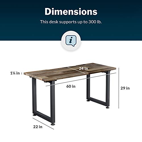 Vari Table 60x24 - Computer Desk with Durable Finish & Built-In Cable Management Tray - Modern Computer Furniture Table for Work or Home Office - Stand-Alone Workstation or Side Table (Reclaimed Wood)