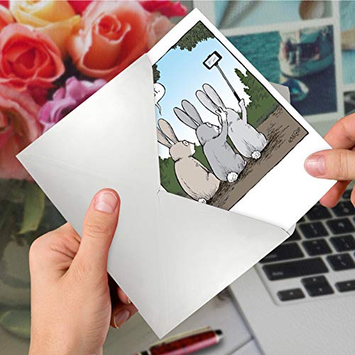 NobleWorks - 1 Humor Birthday Card with Envelope - Funny Cartoons for Birthday Greetings, Celebration Notecard - Bunny Selfies C2750BDG