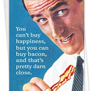 NobleWorks - 1 Funny Vintage Birthday Card - Hilarious Retro Greeting, Grown-Up Humor for Happy Birthdays - Buy Bacon C3993BDG