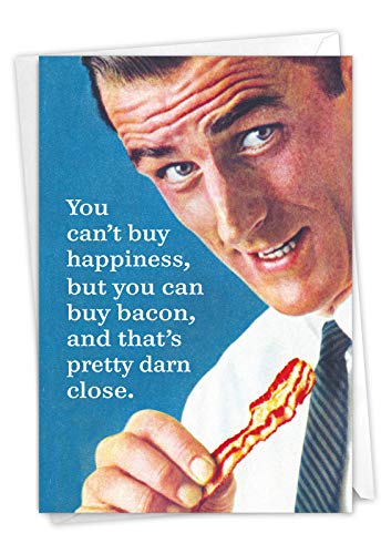 NobleWorks - 1 Funny Vintage Birthday Card - Hilarious Retro Greeting, Grown-Up Humor for Happy Birthdays - Buy Bacon C3993BDG