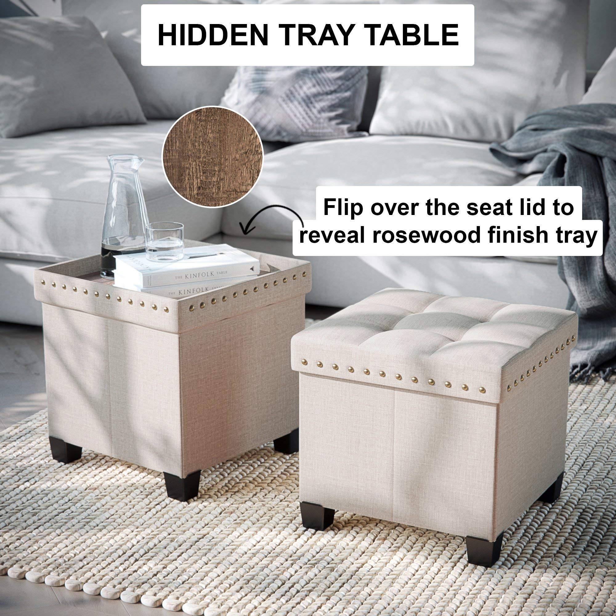 Nathan James 71103 Payton Foldable Storage Ottoman Footrest and Seat Cube, Beige