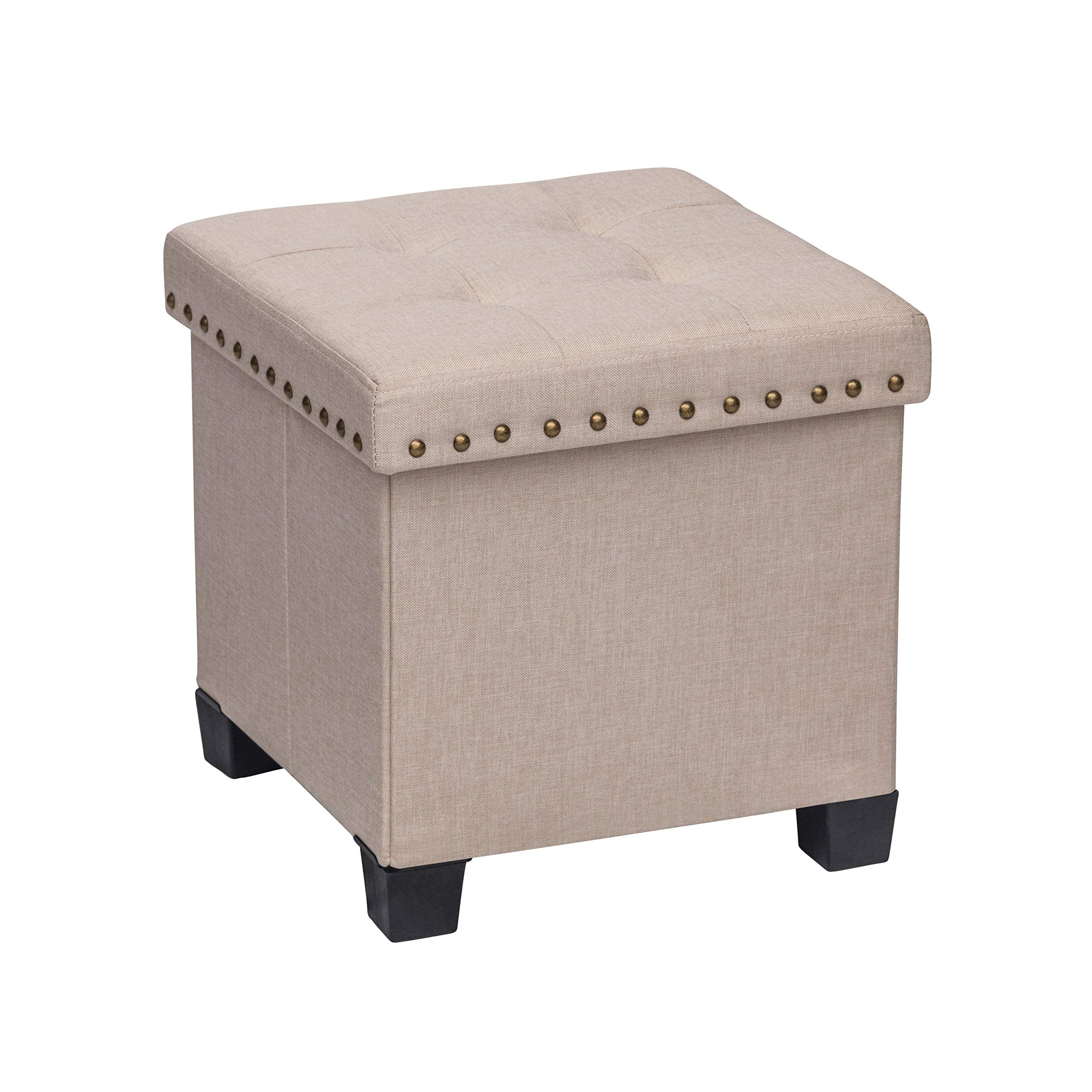 Nathan James 71103 Payton Foldable Storage Ottoman Footrest and Seat Cube, Beige