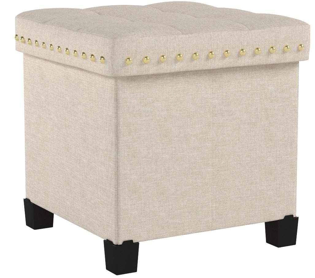 Nathan James 71103 Payton Foldable Storage Ottoman Footrest and Seat Cube, Beige