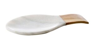 thirstystone white marble and acacia wood large spoon rest 10" x 8"