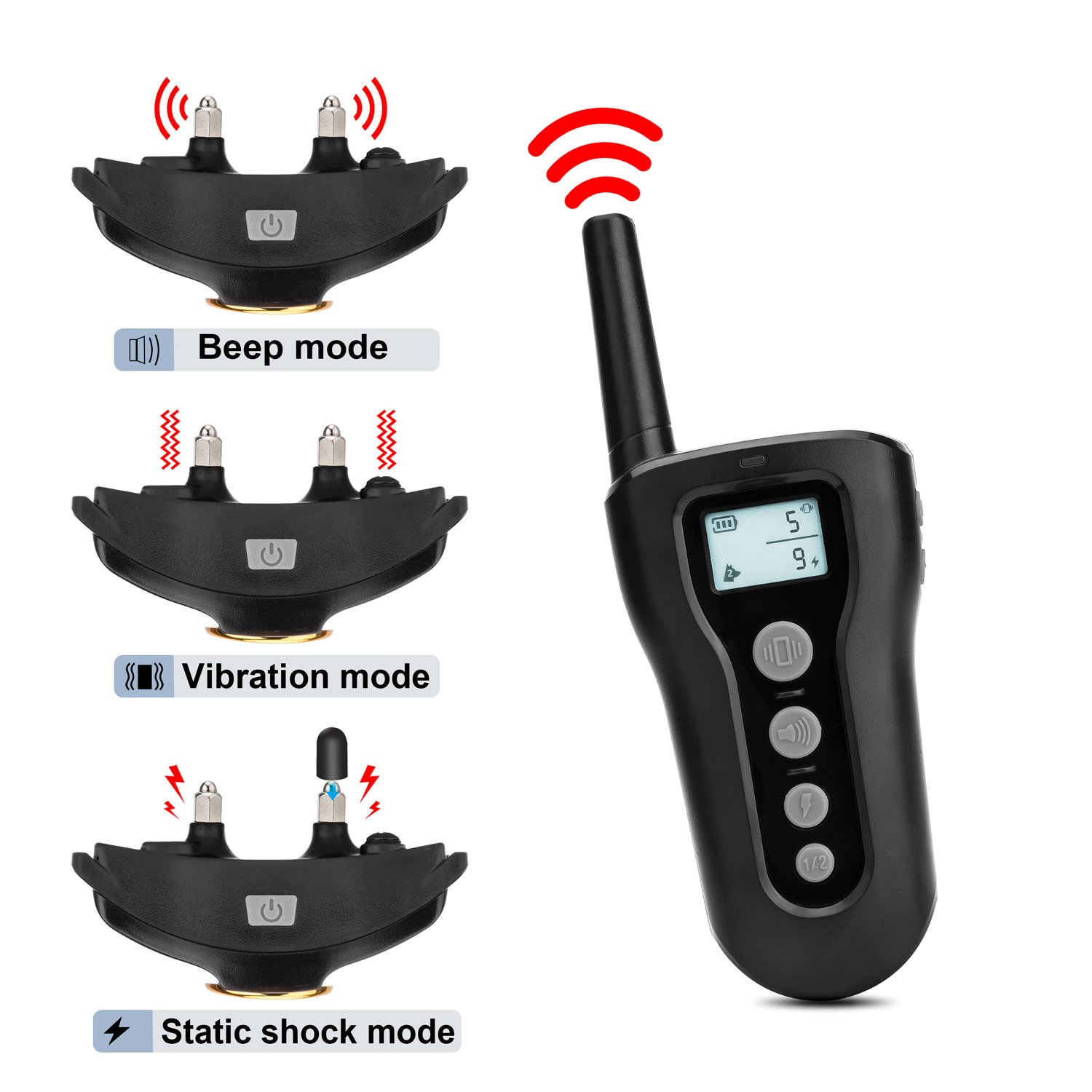 Bousnic Dog Training Collar 2 Dogs Upgraded 1000ft Remote Rechargeable Waterproof Electric Shock Collar with Beep Vibration Shock for Small Medium Large Dogs (15lbs - 120lbs)