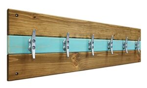 cape may boat cleat clothing, coat or towel rack, nautical home decor - coat hooks - 20 colors - shown in driftwood & sea blue - handmade in the usa