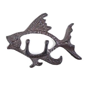 cast iron wall hanger vintage design hooks keys towels hook metal wall mounted heavy duty decorative gift idea (fish)