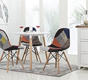 2xhome - DSW Molded Plastic Shell Bedroom Dining Side Ray Chair with Brown Wood Eiffel Dowel-Legs Base Nature Legs (Patchwork S)