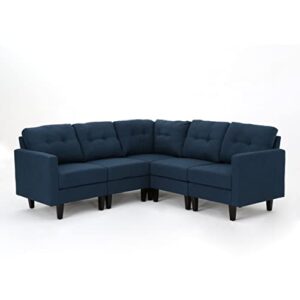 christopher knight home emmie mid-century modern 5-piece sectional sofa, navy blue / dark brown