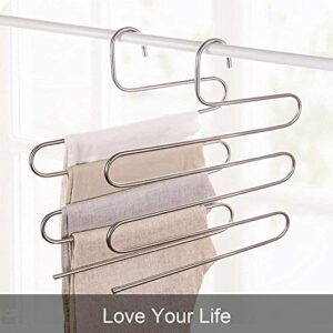 devesanter Pants Hangers Non-Slip S-Shape Trousers Hangers Stainless Steel Clothes Hangers Closet Storage Organizer for Pants Jeans Scarf (4 Pack with 10 Clips)