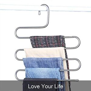 devesanter Pants Hangers Non-Slip S-Shape Trousers Hangers Stainless Steel Clothes Hangers Closet Storage Organizer for Pants Jeans Scarf (4 Pack with 10 Clips)