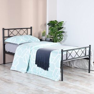 SimLife Metal Platform Bed Frame with Two Headboards Mattress Foundation/Slat Support/No Box Spring Needed, Twin Black