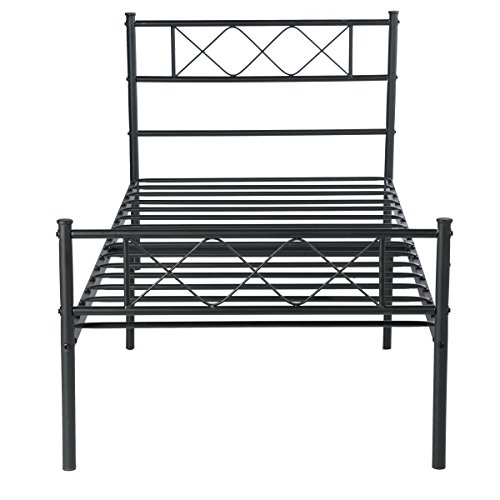 SimLife Metal Platform Bed Frame with Two Headboards Mattress Foundation/Slat Support/No Box Spring Needed, Twin Black