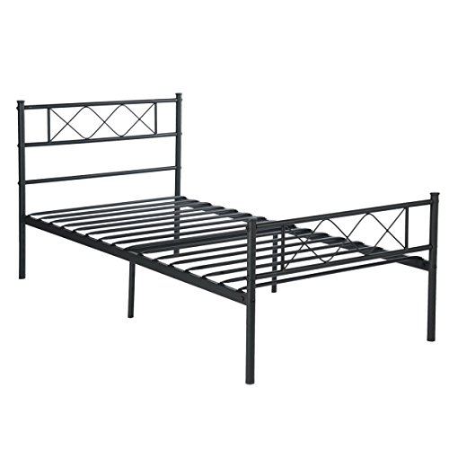 SimLife Metal Platform Bed Frame with Two Headboards Mattress Foundation/Slat Support/No Box Spring Needed, Twin Black