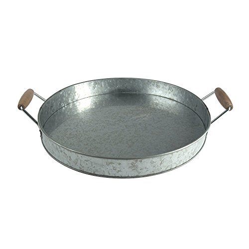 Benzara Round Galvanized Metal Serving Tray with Wooden Handles