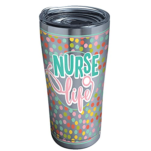 Tervis Nurse Life Polka Dots Insulated Tumbler with Clear and Black Hammer Lid, 20 oz Stainless Steel, Silver