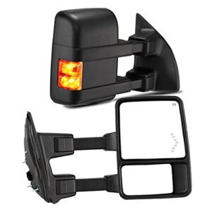 motoos towing mirrors replacement for 1999-2007 ford f250 f350 f450 f550 super duty pickup truck power heated manual telescoping smoke turn signal arrow driver passenger side rear view tow mirrors