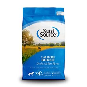 nutrisource adult dog food, made with chicken and rice, large breed, with wholesome grains, 30lb, dry dog food