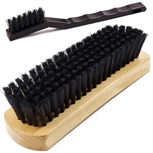 leather & textile shine brush by takavu, durable soft nylon bristles, included detailing cleaning brush, unique concave design wood handle for car interior seat carpet upholstery couch boots shoes