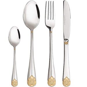 silverware set limited edition – 24 piece family dinnerware set – flatware set for 6 – silver tableware set w/gold accents – great for family gatherings & daily use – spoons, knives, teaspoons, forks