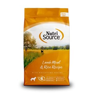 nutrisource adult dog food, made with lamb meal and rice, with wholesome grains, 30lb, dry dog food