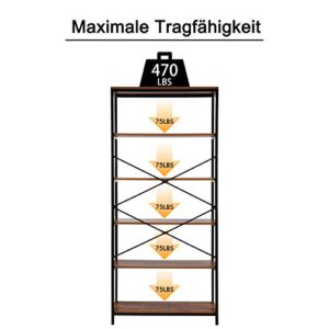 Modrine 5 Shelf Bookcase, Tall Bookshelf Industrial Style Bookshelves Vintage Standing Storage Shelf Units