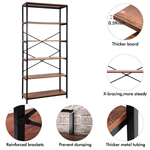 Modrine 5 Shelf Bookcase, Tall Bookshelf Industrial Style Bookshelves Vintage Standing Storage Shelf Units