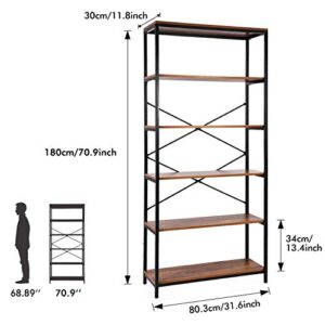 Modrine 5 Shelf Bookcase, Tall Bookshelf Industrial Style Bookshelves Vintage Standing Storage Shelf Units